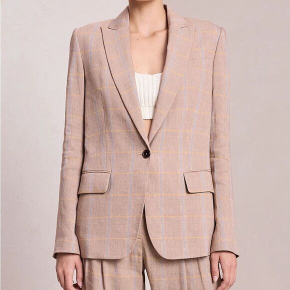 NWT A.L.C Donovan Plaid Linen Blend Single-Breasted Jacket in Tawny Plaid size 6 - Picture 7 of 16
